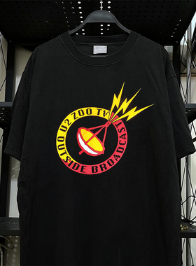 U2 Zoo Tv卡通印花潮牌短袖T恤cec慵懒风美式复古情侣五分袖棉tee