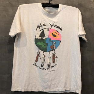 vintage复古男女慵懒风T恤 Neil Young尼尔扬欧美摇滚宽松人像短袖