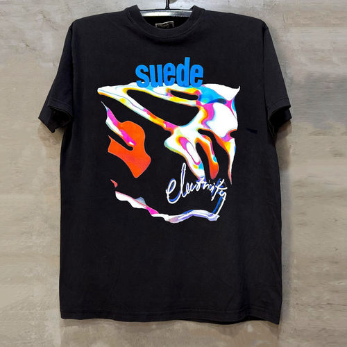 suede山羊皮乐队抽象印花短袖