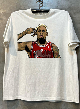 Dennis Rodman大虫罗德曼高街痞帅人像印花短袖hiphop男女宽松T恤