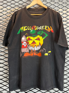 Helloween万圣节南瓜vintage美式复古重磅棉短袖男女高街痞帅T恤