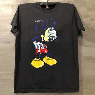 Mickey Mouse米老鼠经典动漫人物vintage美式重磅小领口短袖T恤潮