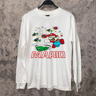 SUPER MARIO超级马里奥卡通动漫潮牌长袖T恤学院风小领口纯棉衣服