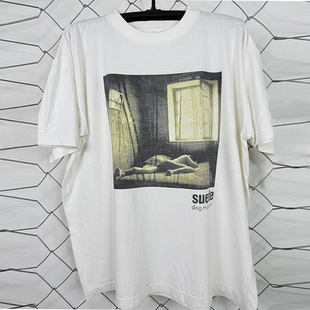 SUEDE山羊皮乐队英伦摇滚短袖T恤vibe美式复古重磅纯棉小领口半袖