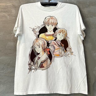 Y2K小众设计动漫短袖 潮 T恤oldschool古早文艺校园风重磅纯棉短袖
