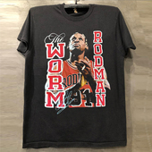 Worm 男 复古潮牌小领口半袖 Rodman大虫罗德曼人像短袖 T恤vibe美式