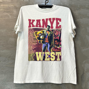 Kanye West侃爷辍学熊联名款人像潮牌短袖T恤vintage美式痞帅半袖