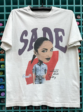Sade莎黛歌手Q版人像短袖T恤vibe街头潮牌夏季重磅美式复古棉tee