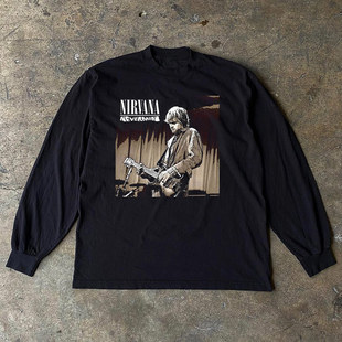 Nirvana涅槃乐队科特柯本vintage美式复古摇滚风长袖男女质感T恤
