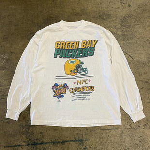 Vintage阿美咔叽美式 T恤男 复古橄榄球小领口oldschool学院风长袖