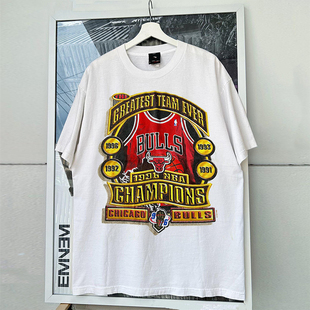 Chicago Bulls美式复古小领口潮牌短袖T恤y2k重磅棉高街情侣半袖