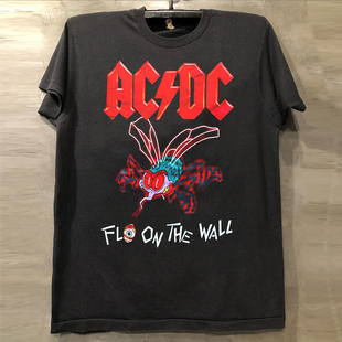 AC/DC布鲁斯摇滚乐队短袖T恤vintage哥特风街头痞帅小领口半袖男