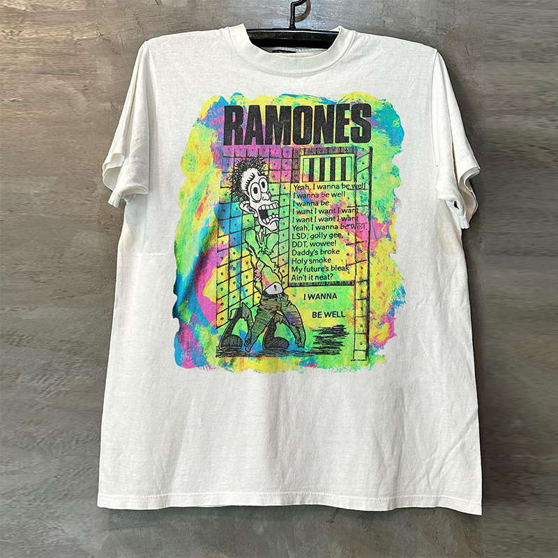 Ramones雷蒙斯樂隊(duì)小眾搖滾復(fù)古風(fēng)vintage短袖街頭男女重磅棉T恤