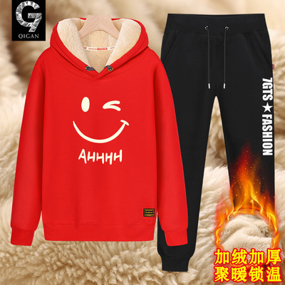 卫衣男款青少年冬季加绒加厚套装
