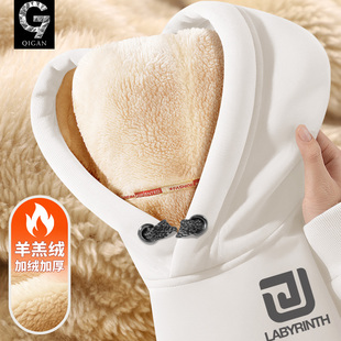 男 冬装 青少年加绒加厚卫衣男冬季 保暖羊羔绒连帽外套初中生秋冬款