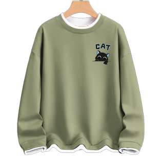 卫衣男款青少年2026新款春秋款圆领上衣春季学生假两件春装外套男