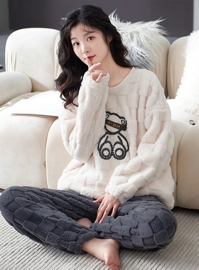 175-180CM高个子加长版170长腿冬季加厚珊瑚绒家居服女款睡衣套装