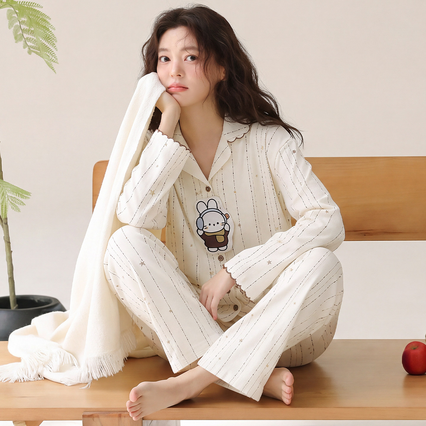 可爱卡通韩版睡衣春秋季全棉质量长袖长裤家居服女款套装休闲宽松