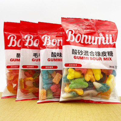 宝奴咪酸砂橡皮糖150g 草莓形酸桃心酸味熊毛毛虫水果圈圈软糖
