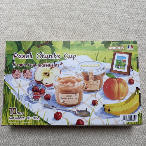 山姆超市/代购ANDROS安德鲁桃桃水果杯105g*10罐开盖即食休闲零食