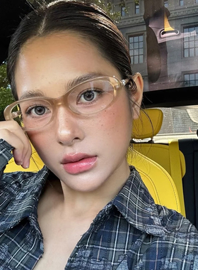 复古椭圆形猫眼眼镜美式辣妹风镶嵌珍珠装饰配近视平光镜女潮