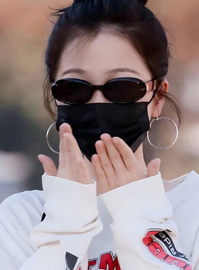 虞书欣同款时尚复古ins高级感墨镜女小框椭圆遮阳防晒黑色太阳镜