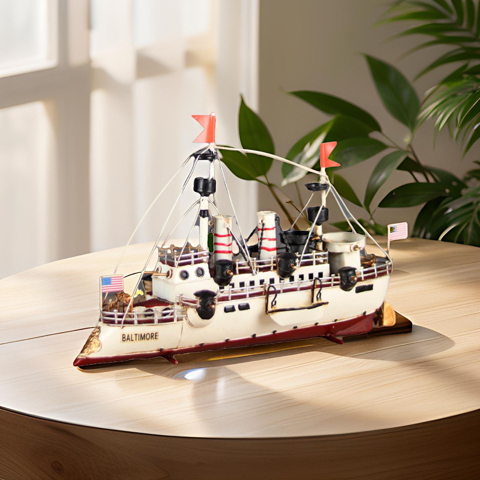 手工铁艺复古航海模型巴尔的摩巡洋舰金属手工艺装饰摆件创意