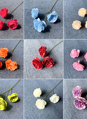 仿真花3头奥斯汀玫瑰绢花束装饰多色可摆件婚礼堂吊顶花红色花材