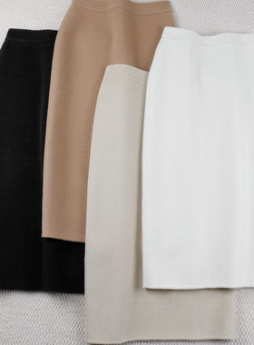 秋冬半身裙双面羊毛绒呢高腰直筒包臀修身保暖厚实长款裙优雅百搭