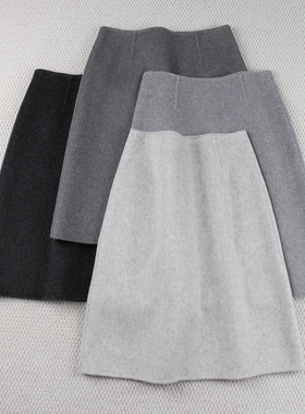 秋冬半身裙女双面羊绒毛呢aA版中长款文艺保暖百搭通勤OL浅中深灰