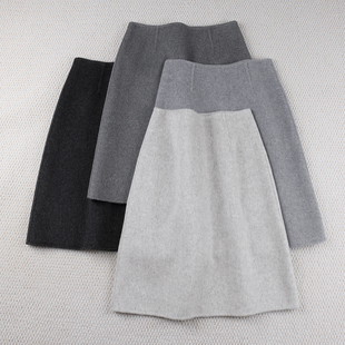 秋冬半身裙女双面羊绒毛呢aA版 文艺保暖百搭通勤OL浅中深灰 中长款
