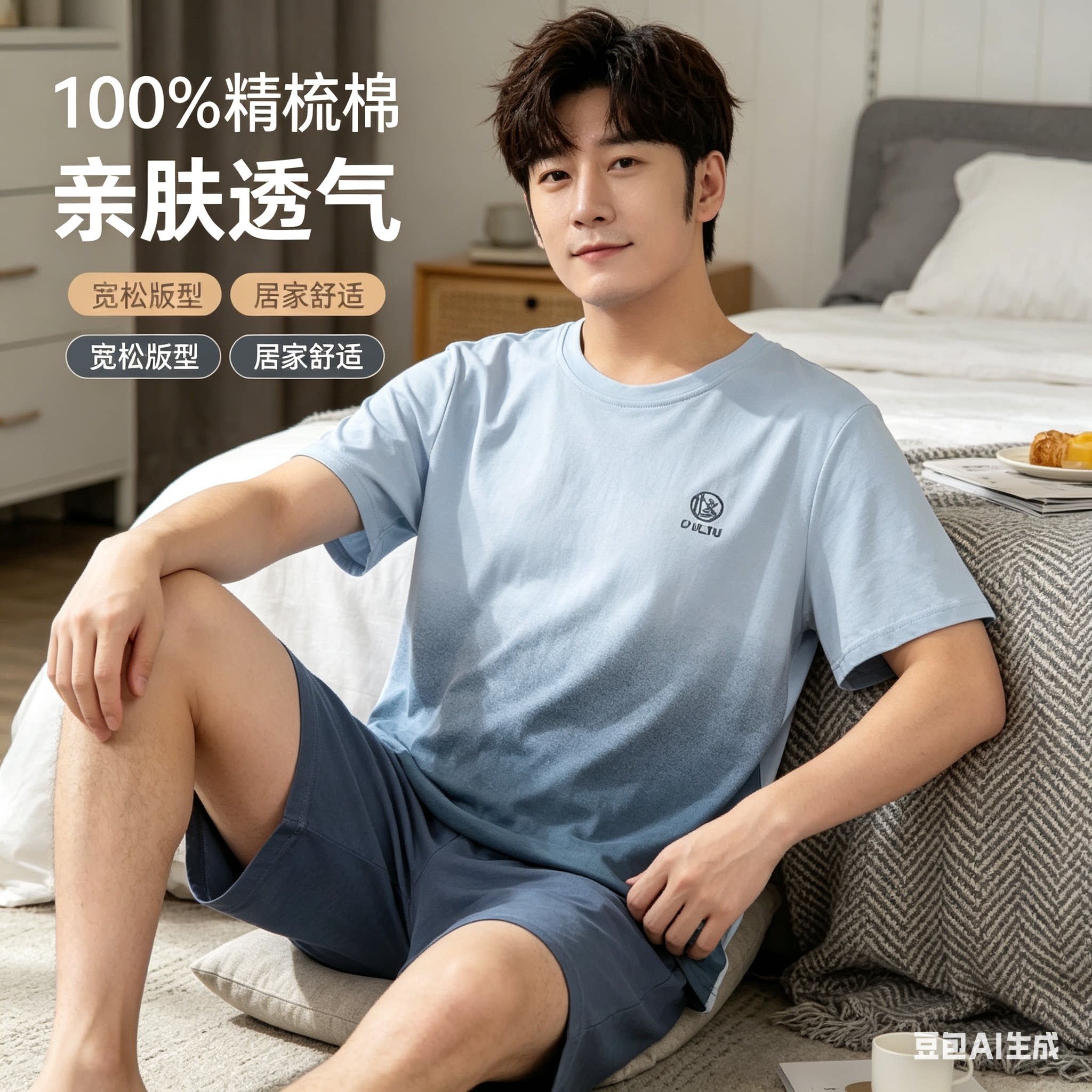 香蜜闺秀男士棉质短袖短裤款套装