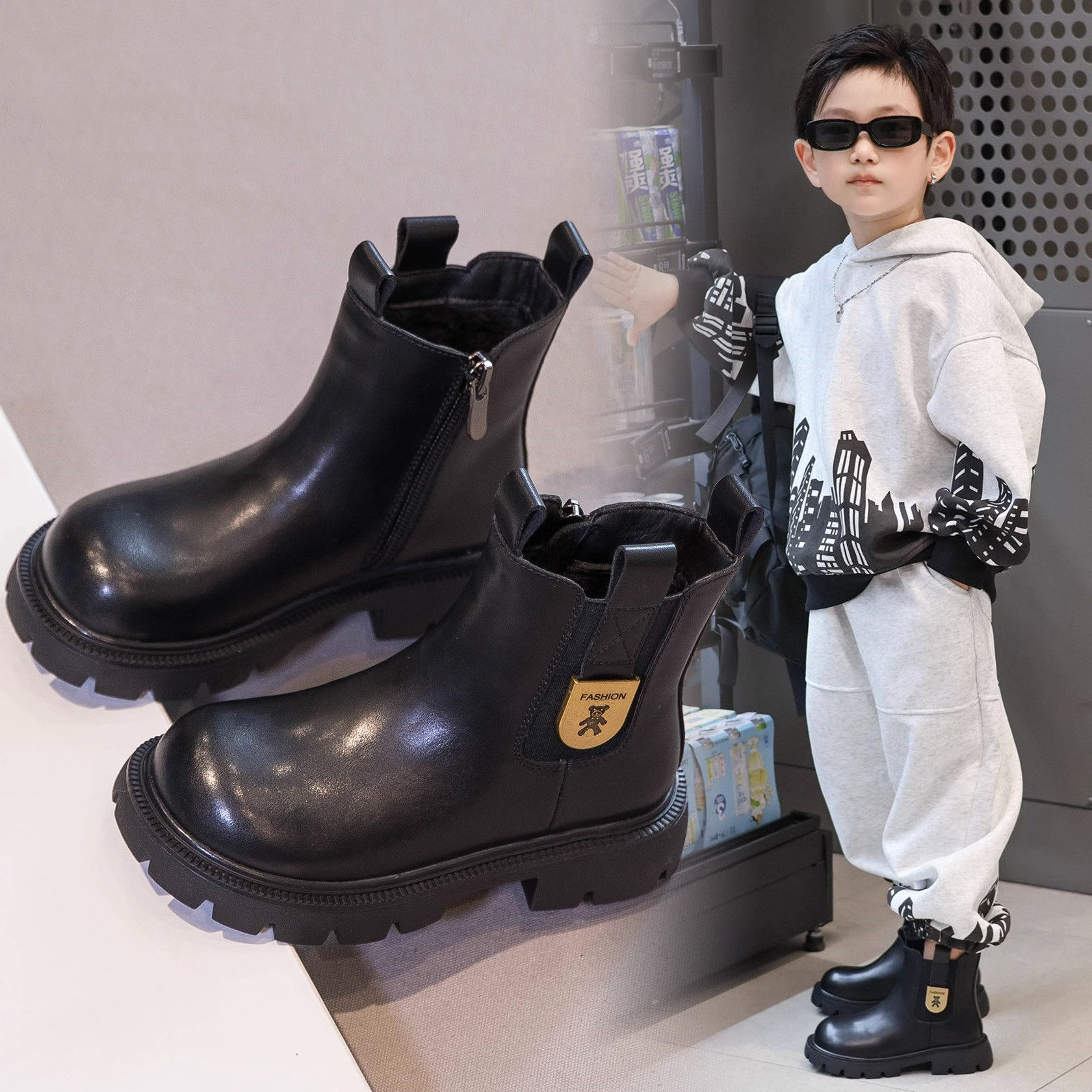 真皮儿童马丁靴2025新款男童靴子春秋款女童短靴宝宝靴子真皮秋
