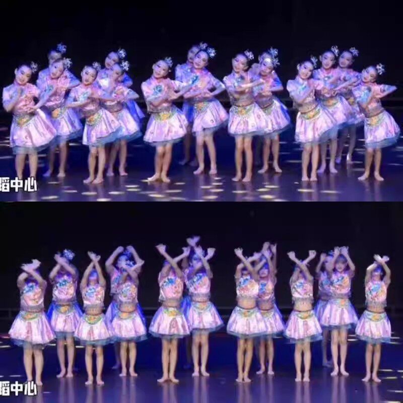 新款小手绣花献给党舞蹈演出服女童三月三少数民族苗族彝族表演服