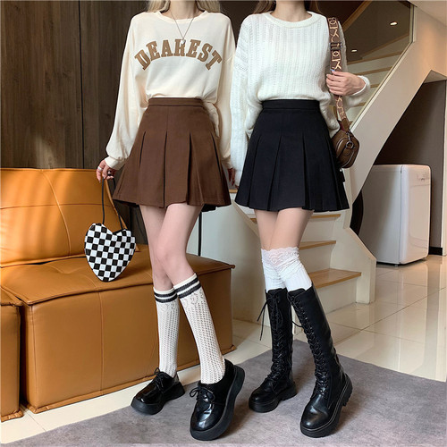 Real shooting real price autumn and winter new Korean high waist thin wool thickened pleated skirt