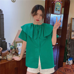 Real price summer new Korean loose lotus collar bubble sleeve shirt