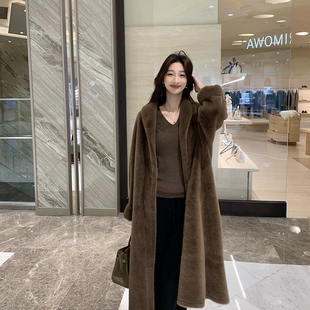 保暖大衣外套气质宽松皮毛一体上衣女 长款 清仓商品不退不换