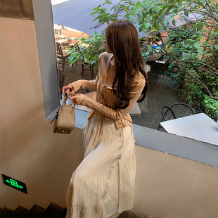 剁椒小姐设计感不规则条纹透气网纱高腰垂感气质仙女半身裙长裙女