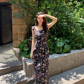 清仓商品不退不换 馥郁幽香 碎花连衣裙小飞袖 百搭圆领修身 裙