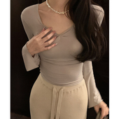 清仓商品不退不换 韩版 版 型超好 打底衫 纯欲微透修身 显瘦长袖