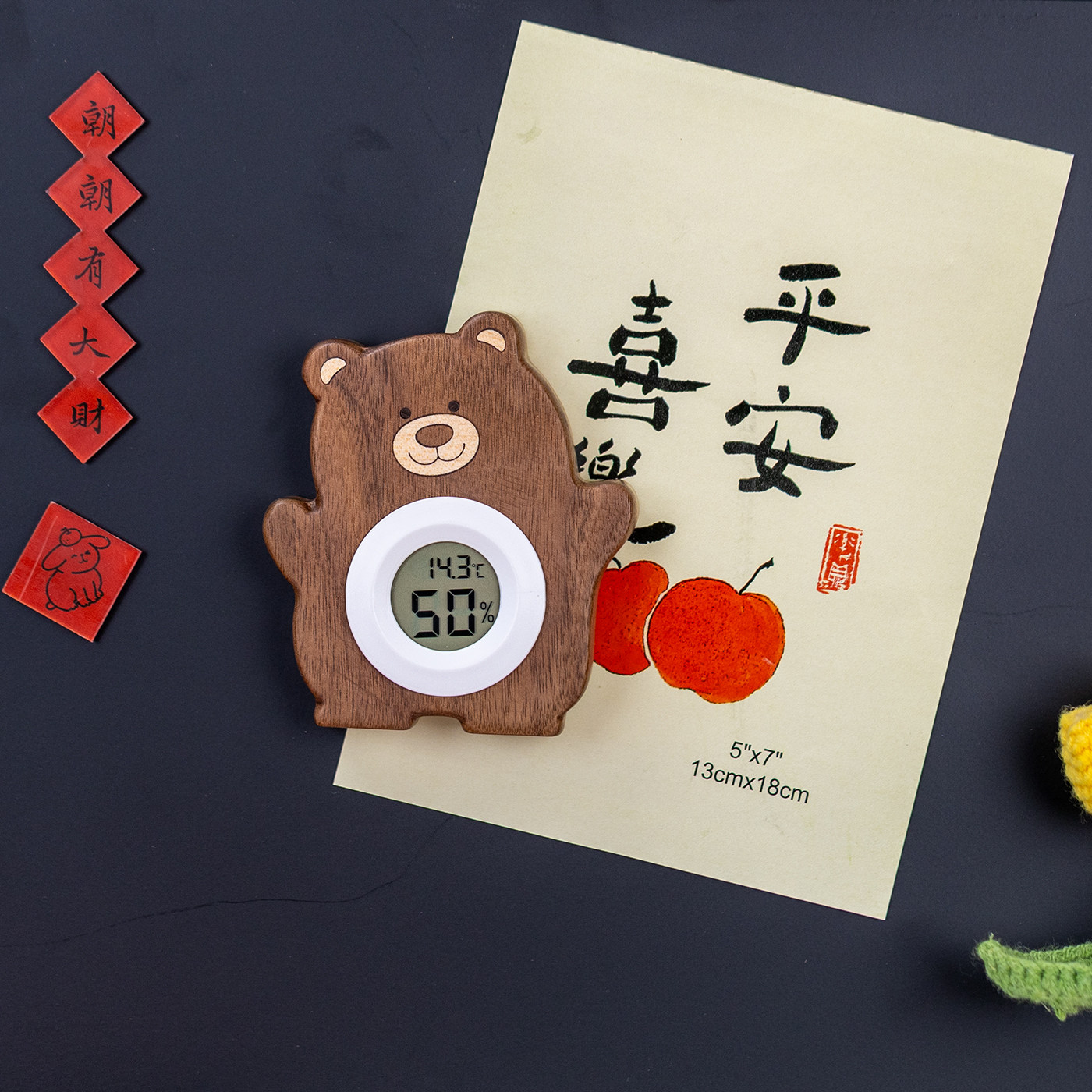 小熊冰箱贴可爱卡通磁力贴饰带温度计湿度计桌面摆件乔迁礼品刻字
