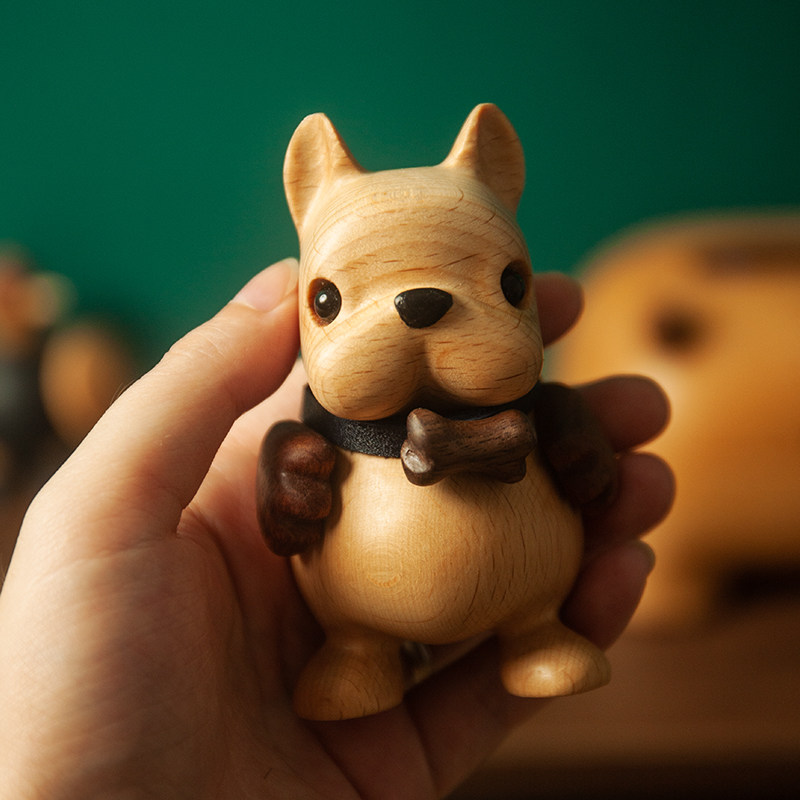 创意可爱实木手工制作小法斗木质桌面萌宠摆件送儿童生日礼物饰品