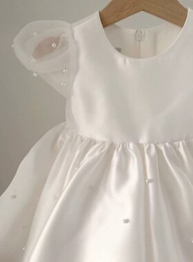 儿童礼服公主裙女童周岁生日礼服蓬蓬纱花童婚礼小女孩礼服小白裙