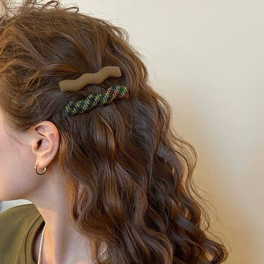 复古毛呢格纹波浪发夹碎发刘海夹高端百搭侧边夹2025新款秋冬发饰