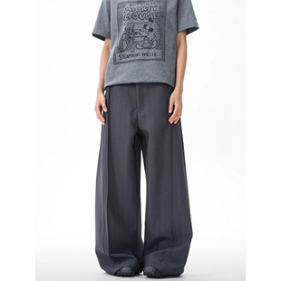 裤 复古老钱风西裤 小众折叠腰贴西装 宽松阔腿百搭垂感休闲裤 男大码