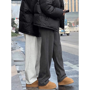 宽松百搭纯色休闲镰刀男微喇长裤 立体剪裁弯刀设计春秋季 卫裤