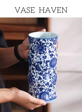 宋式青花瓷禅意花瓶摆件轻奢高级
