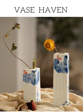 宋代美学特别好看的手绘青花陶瓷花瓶设计感小众茶桌书房禅意摆件