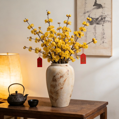 宋式美学年味冬青银柳腊梅花瓶