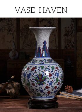 宋代宋式美学特别好看的五彩裂釉中式氛围感花瓶家居客厅玄关饰品